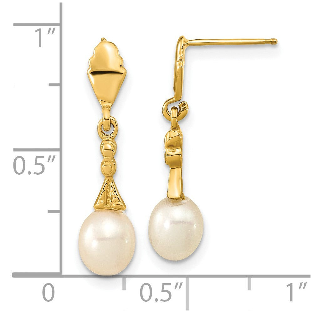 14k Yellow Gold 5-6mm White Teardrop Freshwater Cultured Pearl Dangle Earrings
