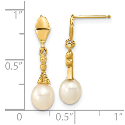 14k Yellow Gold 5-6mm White Teardrop Freshwater Cultured Pearl Dangle Earrings