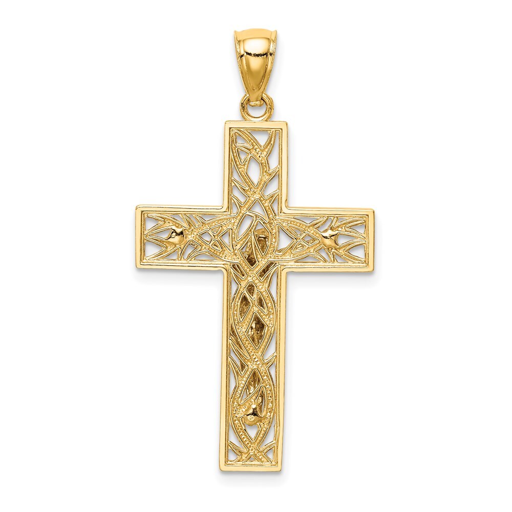 14k Two-tone Gold Satin Polished Diamond-Cut Crucifix Vines Pendant for Women