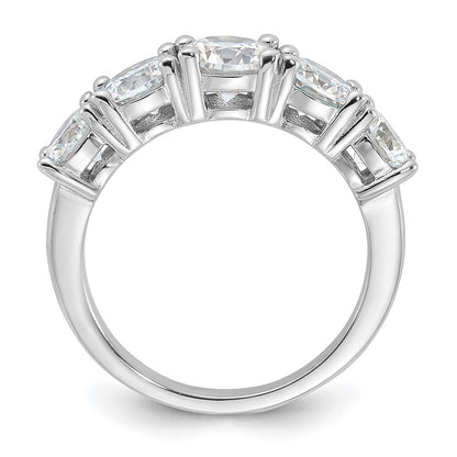 Sterling Silver Rhodium-plated Cubic Zirconia 5-Stone Ring Size 7