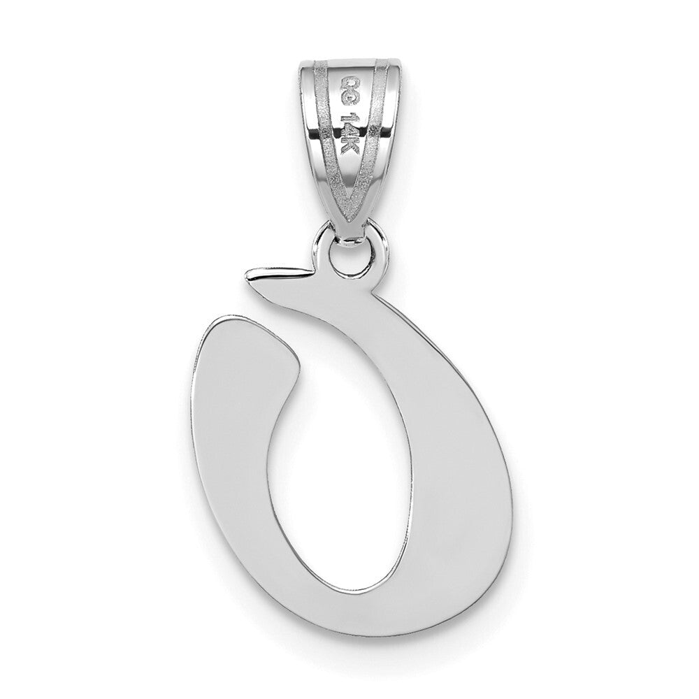 14k White Gold Polished Script Letter O Initial Pendant for Women