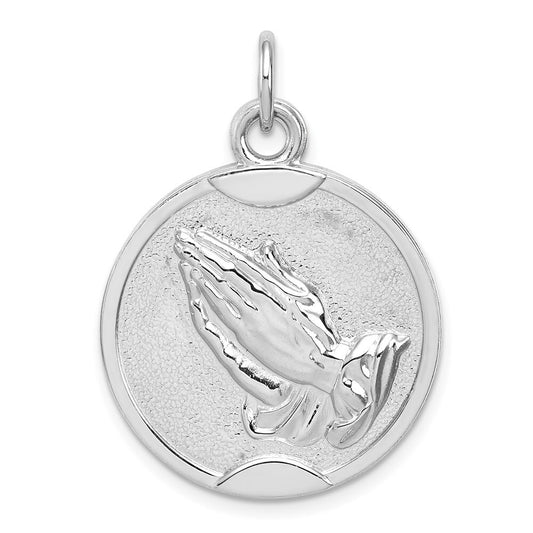 Sterling Silver Praying Hands Serenity Prayer on Back Medal Pendant