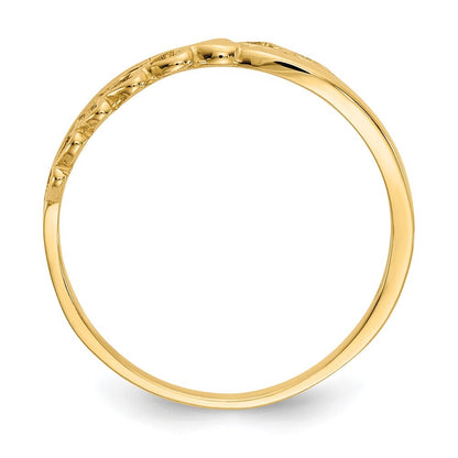14K Yellow Gold Polished Criss Cross Pattern Hearts Ring