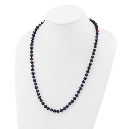 14k Yellow Gold 6-7mm Black Freshwater Cultured Pearl 24 inch Necklace