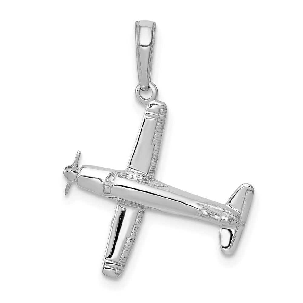 14k White Gold 3-D Low-Wing Airplane Pendant for Women