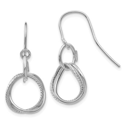 14K White Gold Small Twisted Circle Drop Dangle Earrings w/ Shepherd Hook