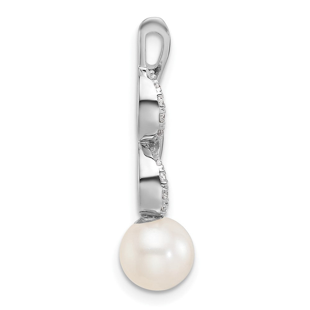 14K White Gold Polished Diamond and White Freshwater Cultured Pearl Chain Slide