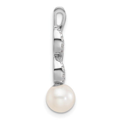14K White Gold Polished Diamond and White Freshwater Cultured Pearl Chain Slide