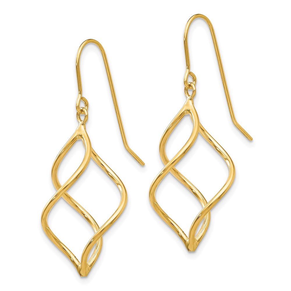 14k Yellow Gold Polished Short Twisted Dangle Earrings