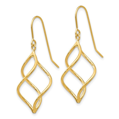 14k Yellow Gold Polished Short Twisted Dangle Earrings