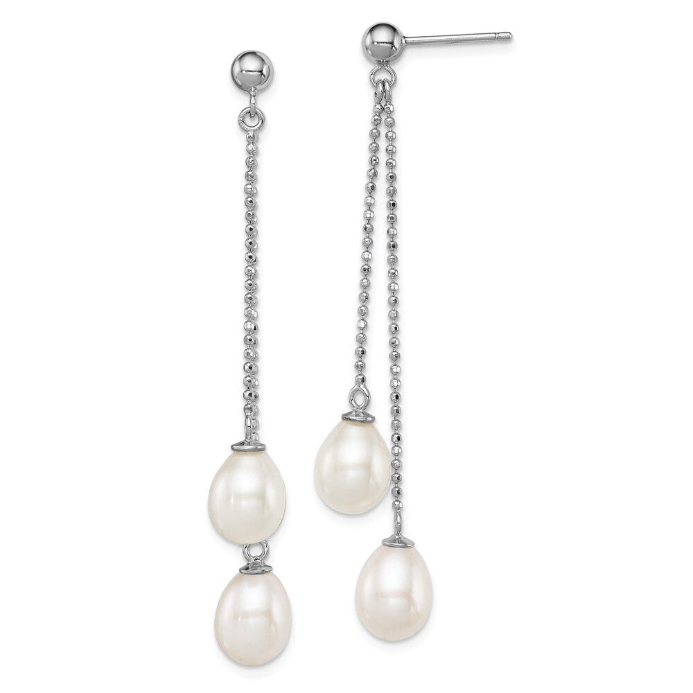 Sterling Silver 7-8mm White Rice Freshwater Cultured Pearl Post Dangle Earrings