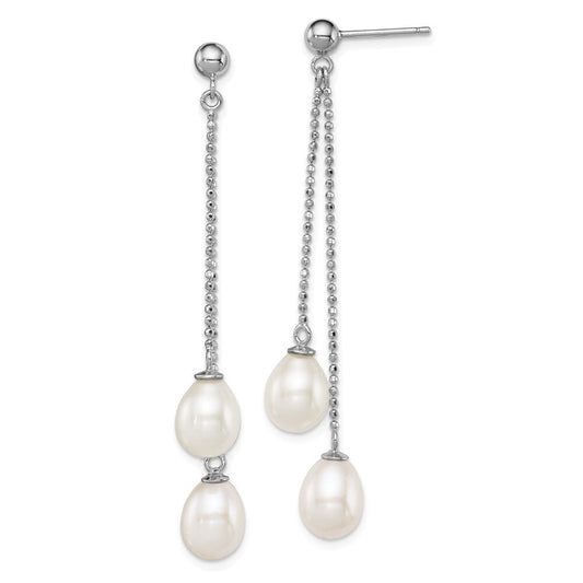 Sterling Silver 7-8mm White Rice Freshwater Cultured Pearl Post Dangle Earrings