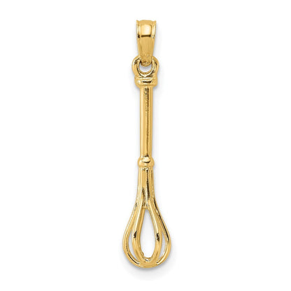 14k Yellow Gold 3-D Polished Whisk Charm Pendant for Women