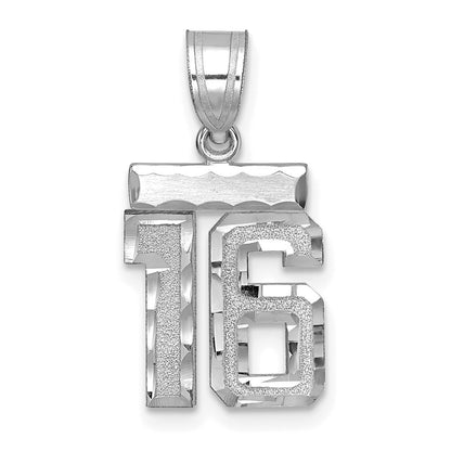14K White Small Brushed Diamond-cut Number 16 Charm