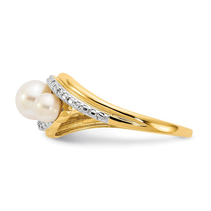 14K Yellow Gold Diamond and FW Cultured 3-Pearl Bypass Ring