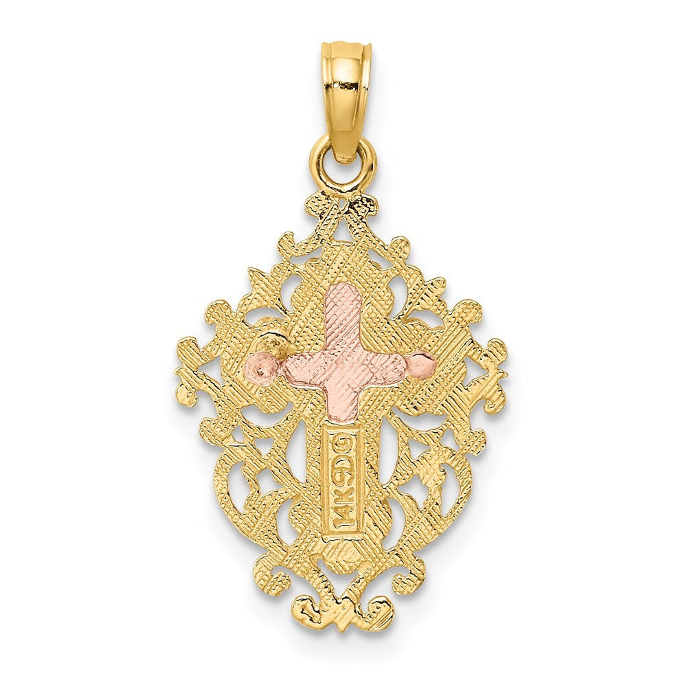 14k Two-tone Gold Two Tone  Lace Trim Crucifix Charm Pendant for Women