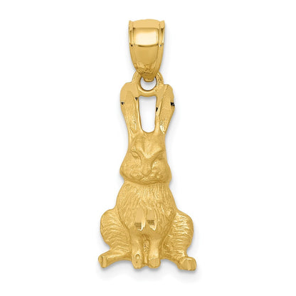 14k Yellow Gold Diamond-cut Rabbit Pendant