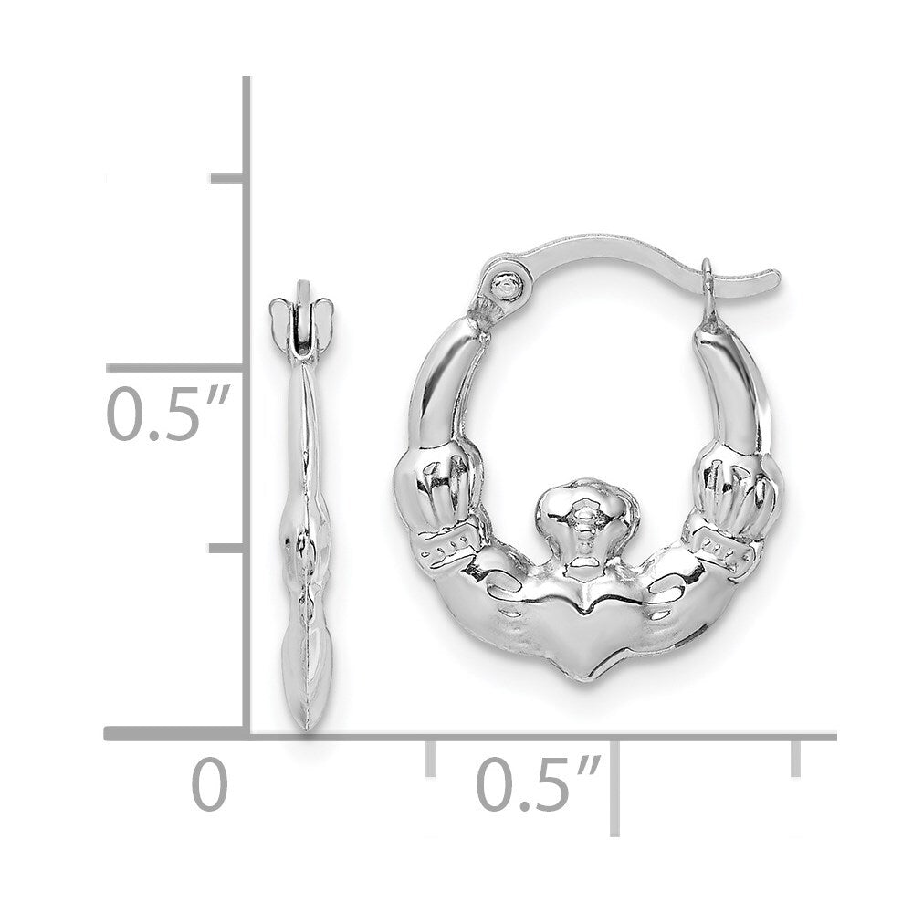 14k White Gold Claddagh Hoop Earrings Gift for Women