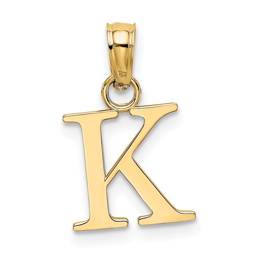 14k Yellow Gold Polished Block Letter K Initial Pendant for Women