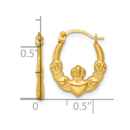 14k Yellow Gold Polished Claddagh Hoop Earrings Gift for Women