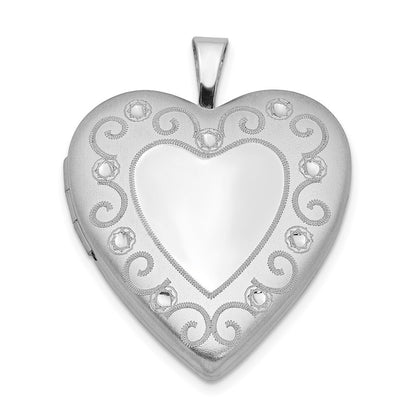 Sterling Silver Rhodium-plated 20mm Diamond-cut Heart Locket
