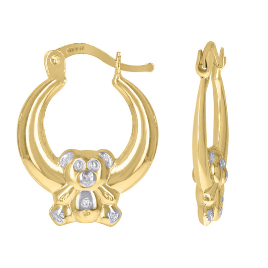 10kt Two-Tone Gold Teddy Bear Hoop Earrings