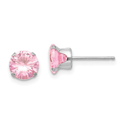 14k White Gold 6.5mm Pink Cubic Zirconia Stud Earrings Gift for Women