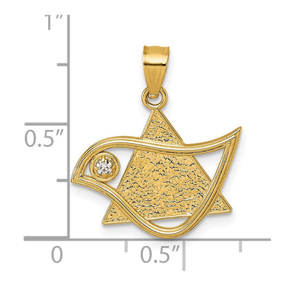 14k Yellow Gold Textured Cubic Zirconia Bird and Triangle Star of David Pendant