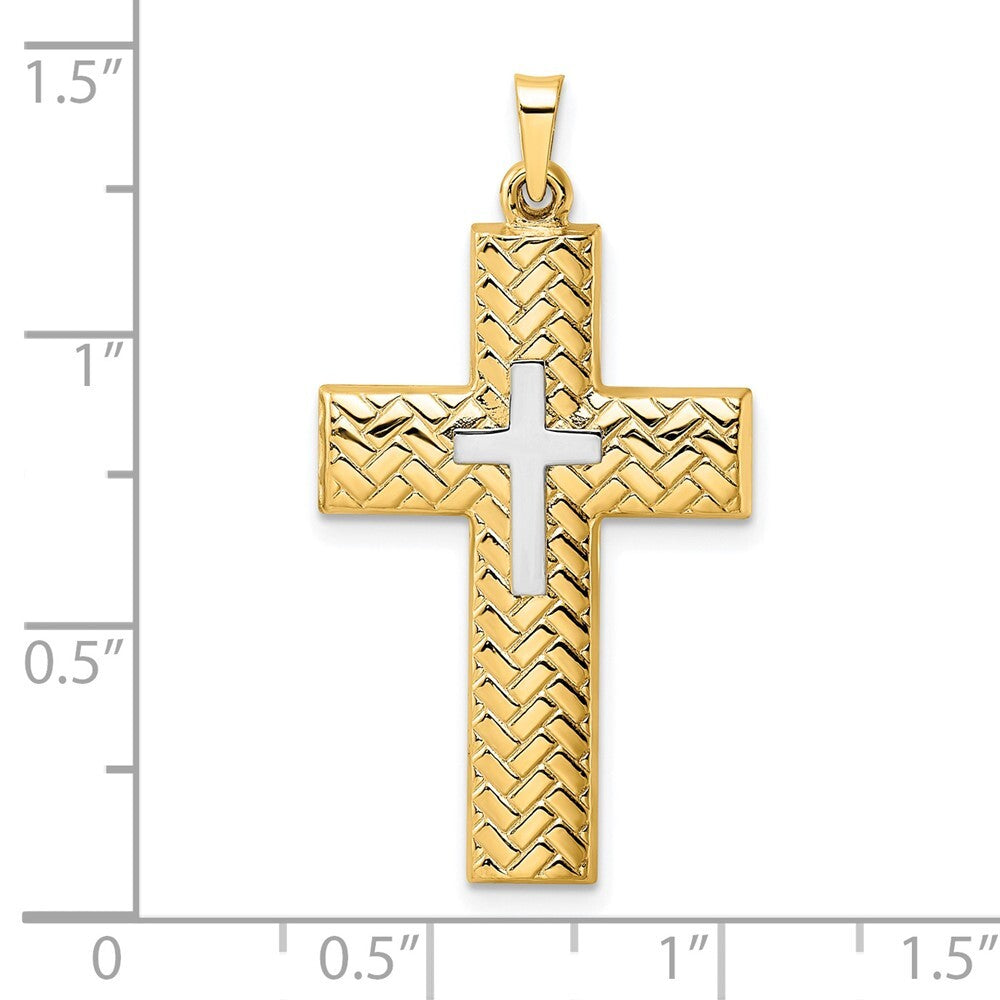 14k Two-tone Gold Polished Hollow Woven Double Cross Pendant for Women