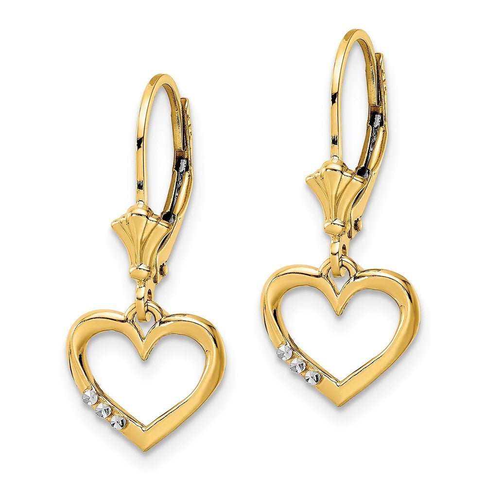14k Yellow Gold & White Rhodium Diamond-Cut Heart Leverback Earrings