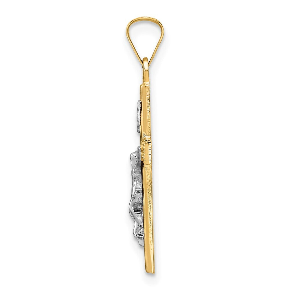 14k Two-tone Gold Polished Solid INRI Crucifix Pendant for Women