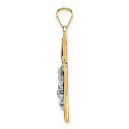 14k Two-tone Gold Polished Solid INRI Crucifix Pendant for Women
