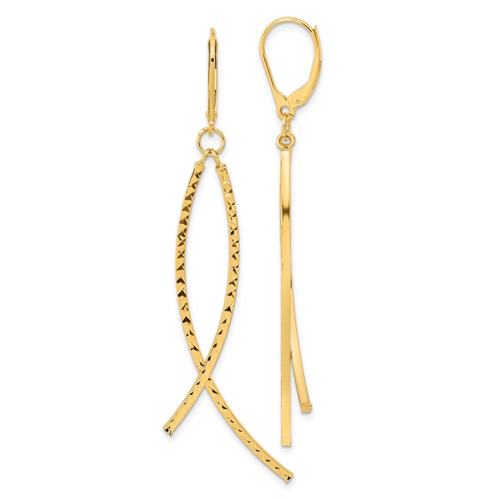 14k Yellow Gold Polished Diamond Cut Fancy Drop Dangle Earrings