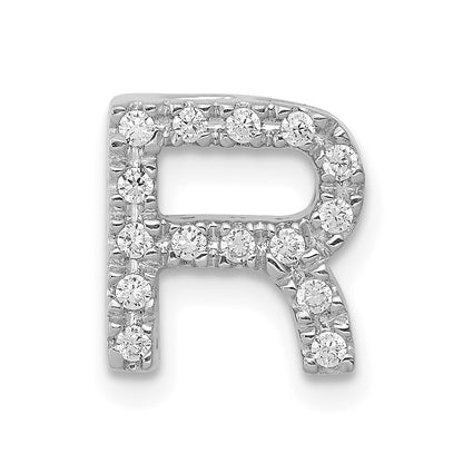 14k White Gold Diamond Letter R Initial Charm Pendant