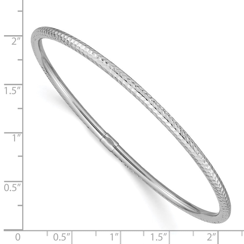 14k White Gold Polished Diamond-cut Tube 3.00mm Slip-on Round Bangle Bracelet