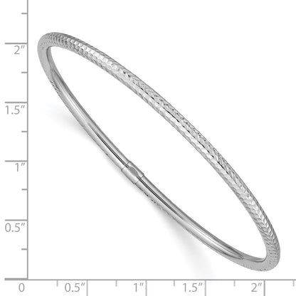 14k White Gold Polished Diamond-cut Tube 3.00mm Slip-on Round Bangle Bracelet