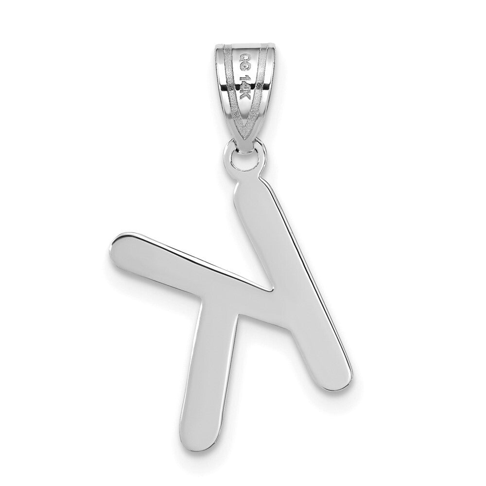 14k White Gold Polished Bubble Letter K Initial Pendant for Women