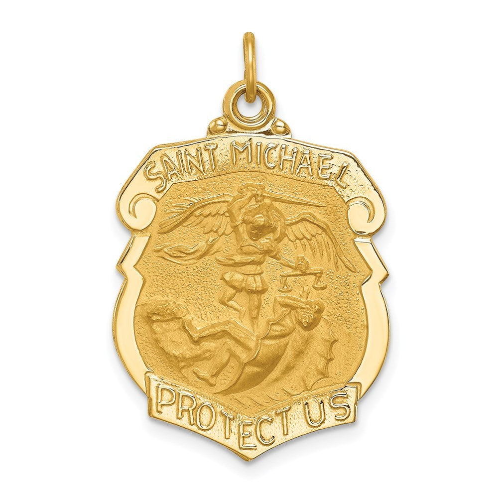 14k Yellow Gold Solid Polished Satin Large St. Michael Badge Medal