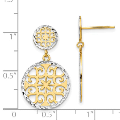 14k Yellow Gold & Rhodium Diamond-Cut Circles Dangle Earrings