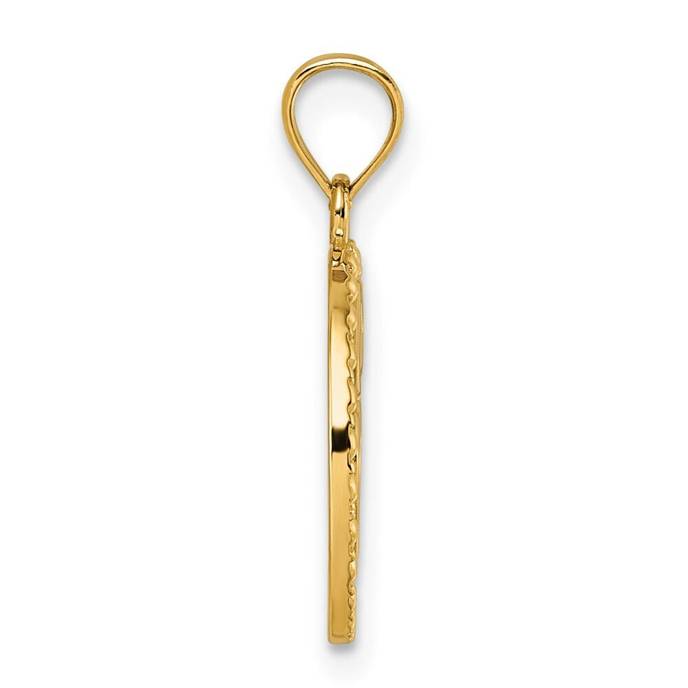 14k Yellow Gold Polished Heart Evil Eye And Horse Shoe In Circle Pendant