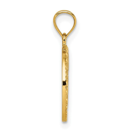 14k Yellow Gold Polished Heart Evil Eye And Horse Shoe In Circle Pendant