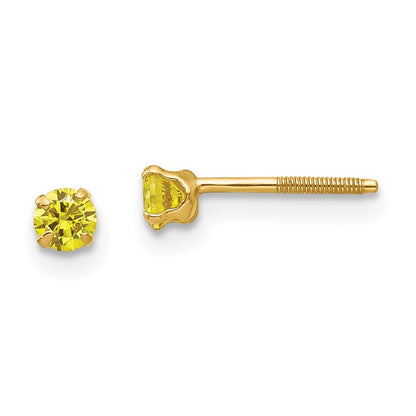 14k Yellow Gold 3mm Imitation Citrine Birthstone Stud Earrings (Nov)