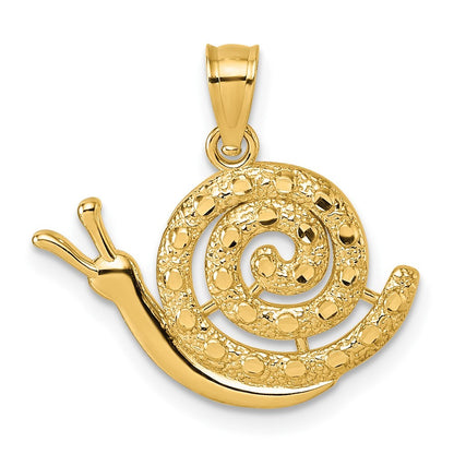 14k Yellow Gold Polished Textured and Diamond-cut Snail Pendant