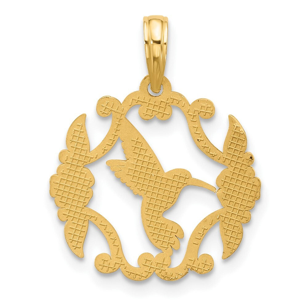 14k Yellow Gold Polished Fancy Hummingbird Charm Pendant for Women