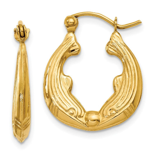14k Yellow Gold Dolphin Hoop Earrings Gift for Women