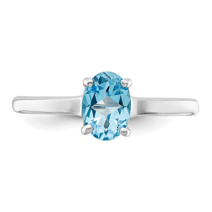 Sterling Silver Rhodium Light Swiss Blue Topaz Ring Size 7