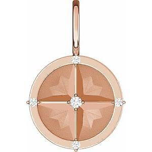 14k Rose Gold .03 CTW Natural Diamond Compass Charm Pendant Gift for Women