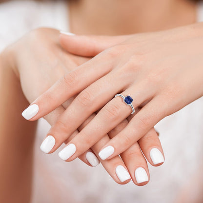 Sterling Silver Rhodium-plated Created Sapphire and Diamond Ring Size 7