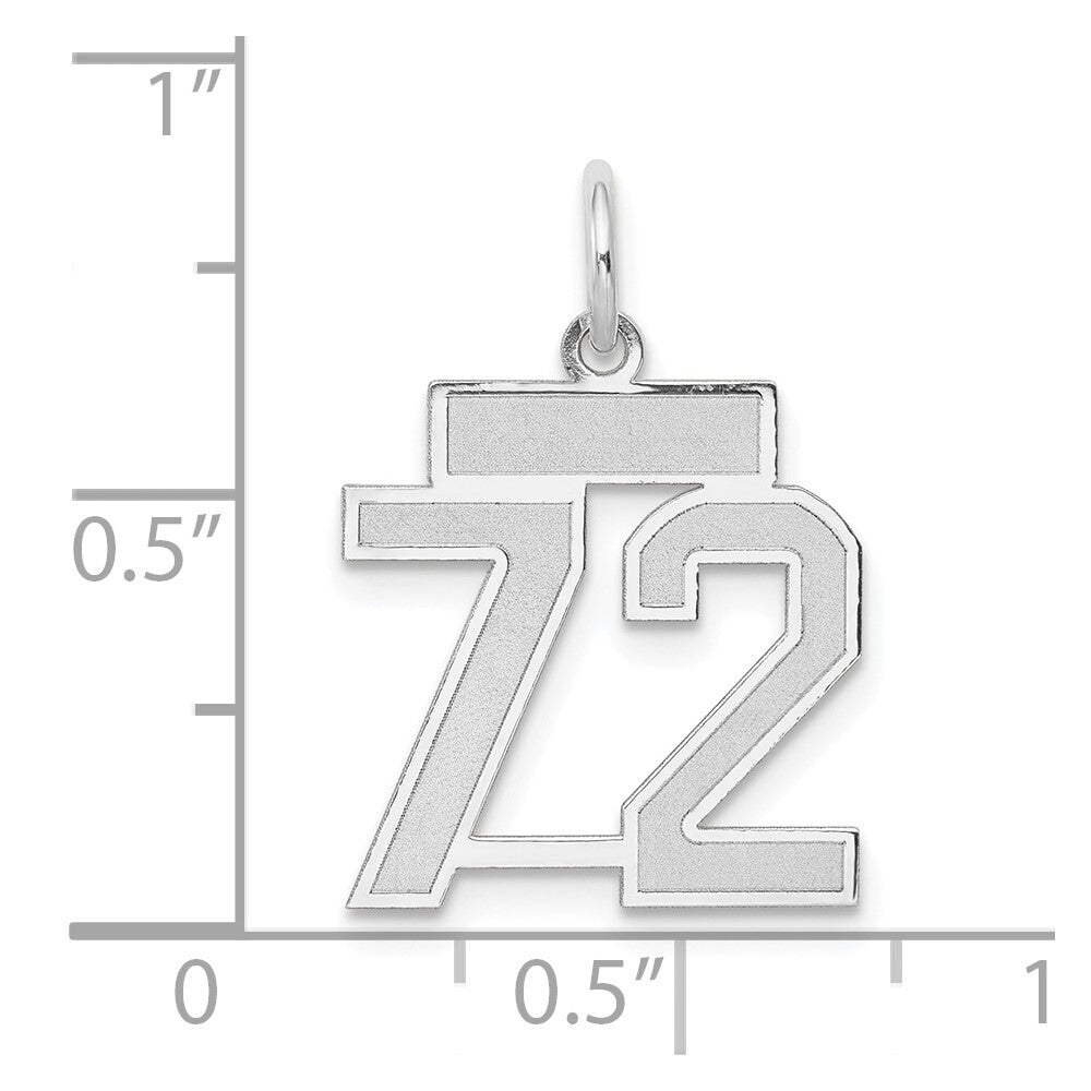 14k White Gold Small Satin Number 72 Charm Pendant for Women