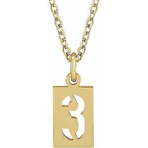 14k Yellow Gold Pierced Numeral 3 Dog Tag 16-18" Necklace